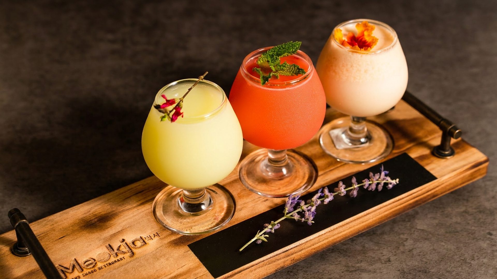Cocktail flights on Meokja boards