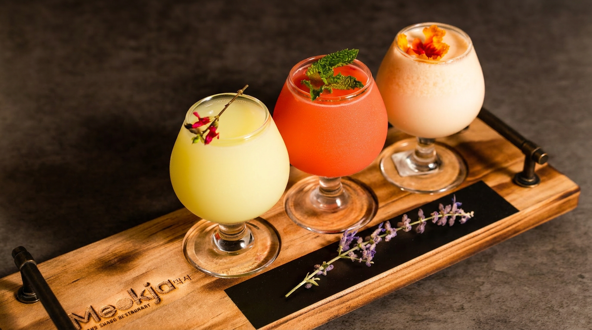 Cocktail flights on Meokja boards