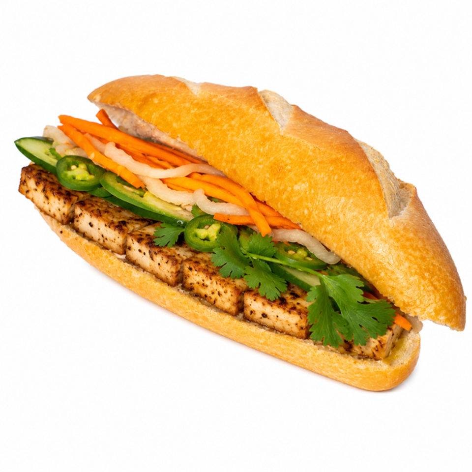 Tofu bánh mì with vegetables and herbs