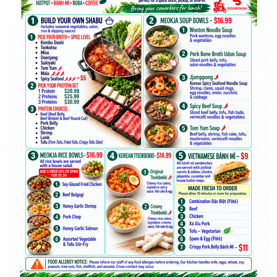 Dine-in menu, page 1