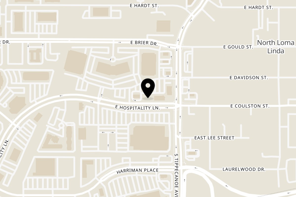 Map showing the location of Meokja Shabu Shabu on 1078 E Hospitality Ln in San Bernardino